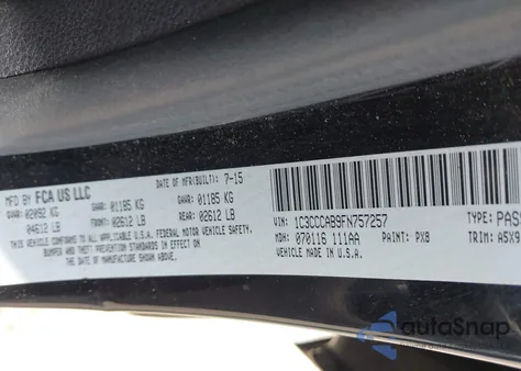 2015 Chrysler 200 Limited z USA, uszkodzony, nr VIN 1C3CCCAB9FN757257